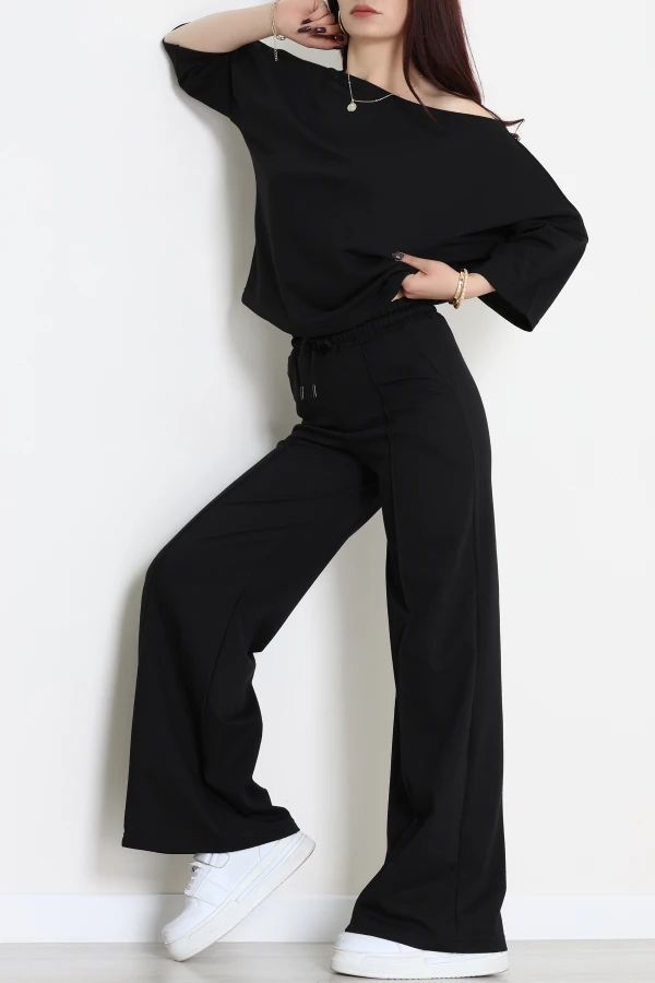 Kayık Yaka Eşofman Takımı Siyah - 52247.1857.