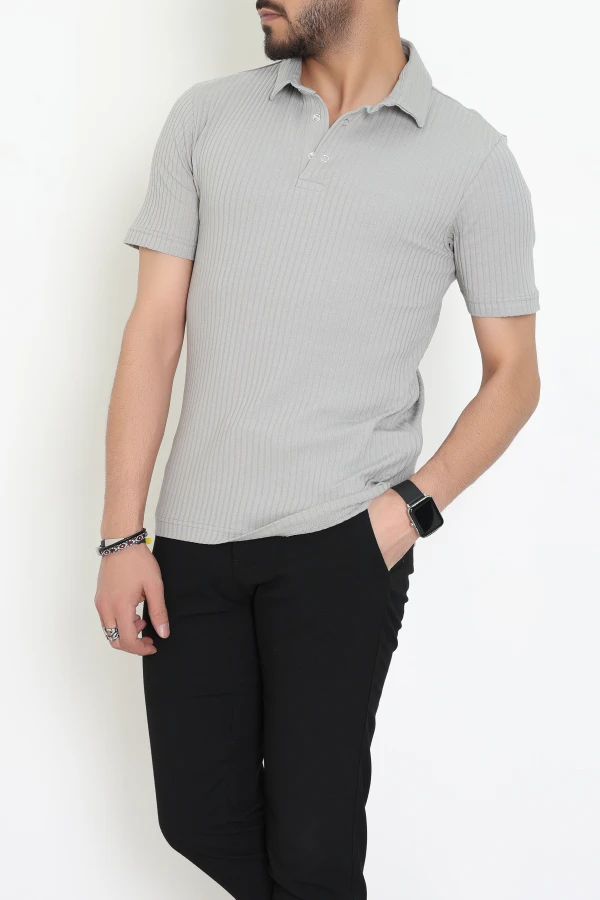 Likralı Jakarlı Casual Erkek Tişört Haki - 71270.1871.