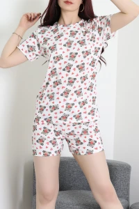 Modal Alt Üst Aynı Şortlu Pijama Takımı Beyaz - 783.1287.