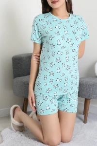 Modal Alt Üst Aynı Şortlu Pijama Takımı Mint - 783.1287.