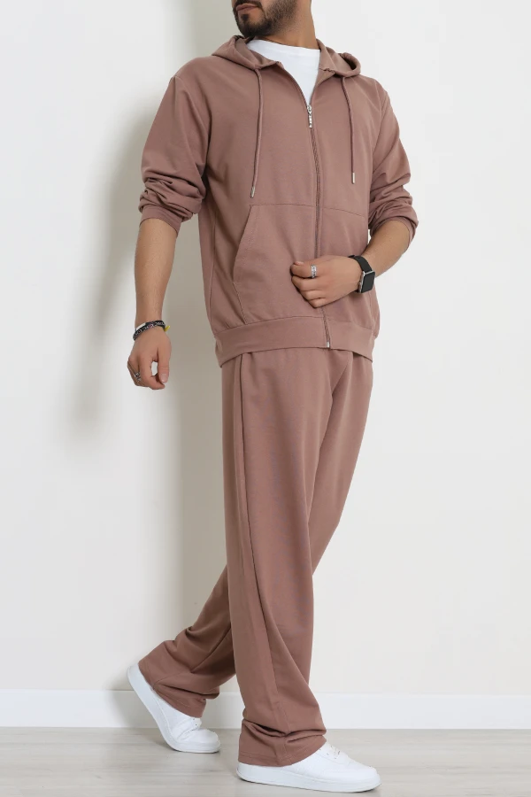 İki İplik Oversize Fermuarlı Erkek Takım Kahve - 80272.1567.