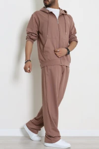 İki İplik Oversize Fermuarlı Erkek Takım Kahve - 80272.1567.