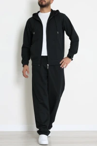 İki İplik Oversize Fermuarlı Erkek Takım Siyah - 80272.1567.