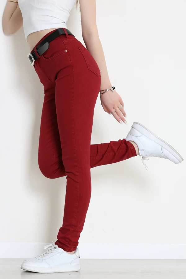 Kemerli Dar Paça Kot Pantolon Bordo - 2287716.1968.