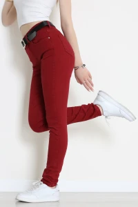 Kemerli Dar Paça Kot Pantolon Bordo - 2287716.1968.