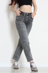 Kemerli Mom Kot Pantolon Gray - 2793853.1968.