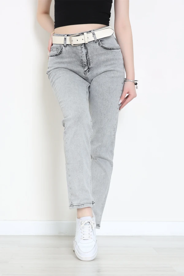 Kemerli Mom Kot Pantolon Gri - 2964903.1968.