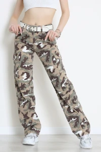 Kemerli Kamuflaş Desenli Palazzo Kot Pantolon  Kamuflaj - 2999930.1968.