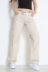 Kemerli Kargo Cepli Kot Pantolon Bej - 3013931.1968.
