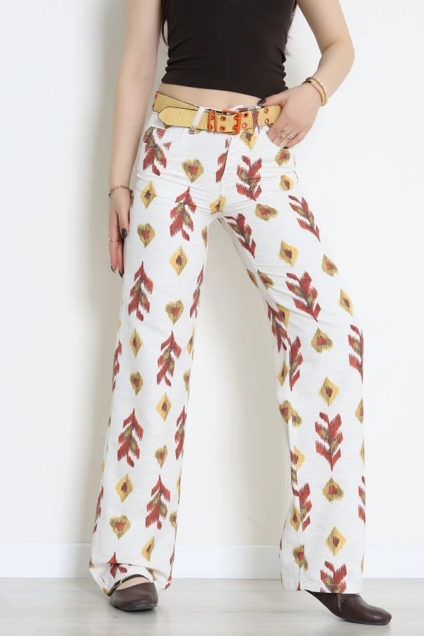 Kemerli Desenli Palazzo Kot Pantolon Taş - 3016927.1968.