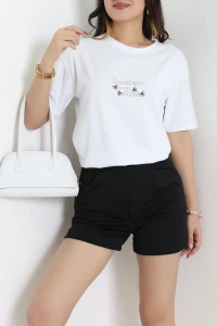 Suprem Nakışlı Oversize Tişört Beyaz - 31882.1878.