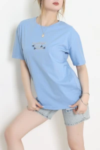 Suprem Nakışlı Oversize Tişört Bebemavi - 31882.1878.