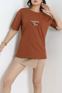 Suprem Nakışlı Oversize Tişört Kiremit - 31882.1878.