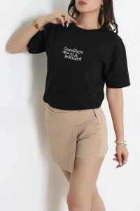 Suprem Nakışlı Oversize Tişört Siyah - 31882.1878.