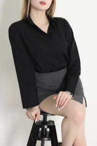 Beli Pensli Terikoton Gömlek Siyah - 32431.1949.