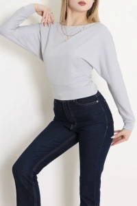 Modal Kumaş Kayık Yaka Bluz Gri - 4118.1247.