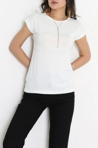 Paris İşlemeli Bluz Ekru - 43985.599.