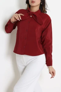 Modal Standart Boy Kravat Detaylı Oversize Gömlek Bordo - 44010.2143.