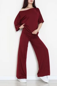 Kayık Yaka Eşofman Takımı Bordo - 52247.1857.