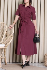 Pamuk Poplin Elbise Bordo - 5250.1322.