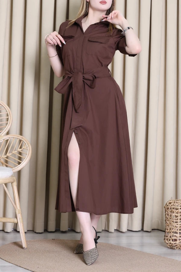 Pamuk Poplin Elbise Kahve - 5250.1322.
