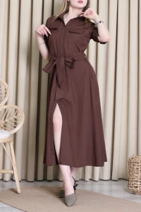 Pamuk Poplin Elbise Kahve - 5250.1322.