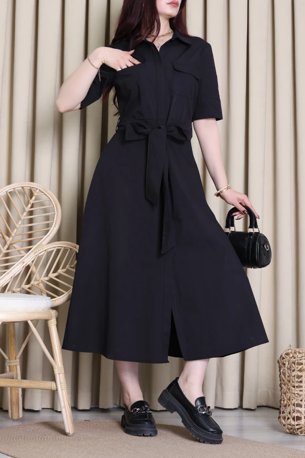 Pamuk Poplin Elbise Siyah - 5250.1322.