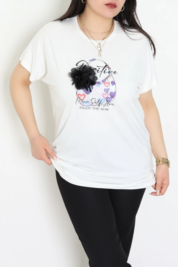 Büyük Beden Baskılı Viskon Bluz Ekru - 71246.1969.