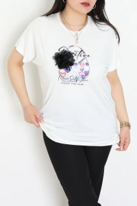 Büyük Beden Baskılı Viskon Bluz Ekru - 71246.1969.