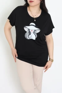 Büyük Beden Bisiklet Yaka Baskılı Bluz  Siyah - 71247.1969.