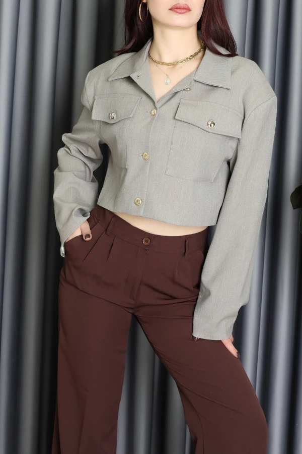 Crop Blazer Ceket Gri - 71308.2002.