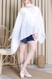 Boyundan Bağlamalı Dokulu Bluz Beyaz - 71314.2002.