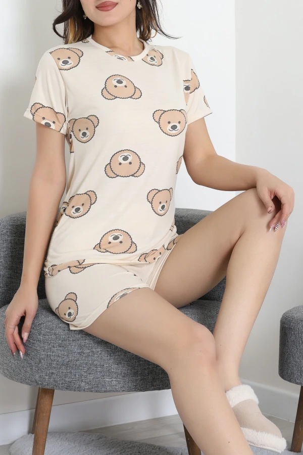 Modal Alt Üst Aynı Şortlu Pijama Takımı Bej - 783.1287.