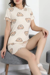 Modal Alt Üst Aynı Şortlu Pijama Takımı Bej - 783.1287.