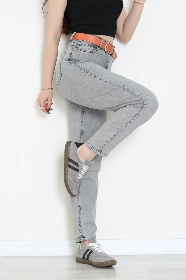 Kemerli Mom Kot Pantolon Gri - 9594903.1968.