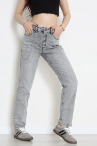 Zincir Detaylı Mom Kot Pantolon Gri - 9626968.1968.