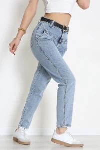 Kemerli Mom Kot Pantolon Açıkmavi - 2381732.1968.