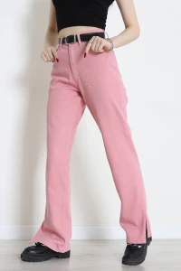 Paça Yırtmaçlı Kemerli Palazzo Kot Pantolon Pembe - 2559790.1968.