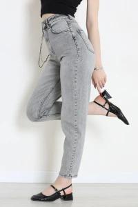 Zincir Detaylı Mom Kot Pantolon Gri - 2753852.1968.