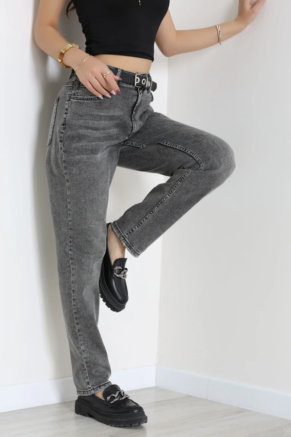Kemerli Mom Kot Pantolon Gray - 2798853.1968.
