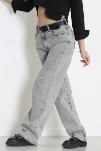 Kemerli Palazzo Kot Pantolon Gri - 2800853.1968.