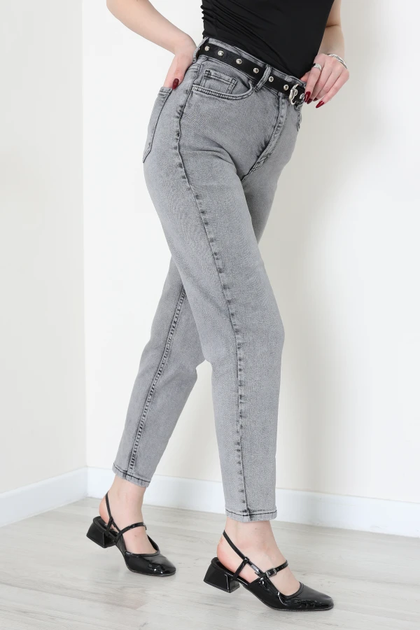 Kemerli Mom Kot Pantolon Gray - 2823860.1968.