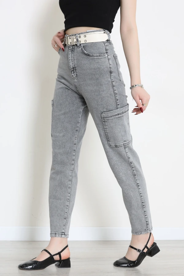 Kemerli Mom Kot Pantolon Gri - 2992920.1968.