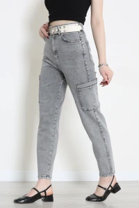 Kemerli Mom Kot Pantolon Gri - 2992920.1968.