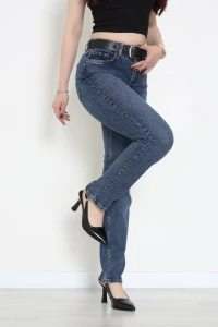 Kemerli Dar Paça Kot Pantolon Mavi - 3041944.1968.