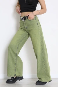 Kemerli Wide Leg Kot Pantolon Yeşil - 3135981.1968.