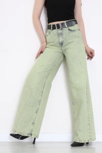 Kemerli Wide Leg Kot Pantolon Açıkyeşil - 3135981.1968.