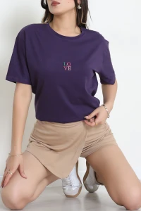 Suprem Nakışlı Oversize Tişört Mor - 31879.1878.