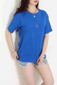 Suprem Nakışlı Oversize Tişört Saks - 31879.1878.