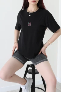 Suprem Nakışlı Oversize Tişört Siyah - 31879.1878.